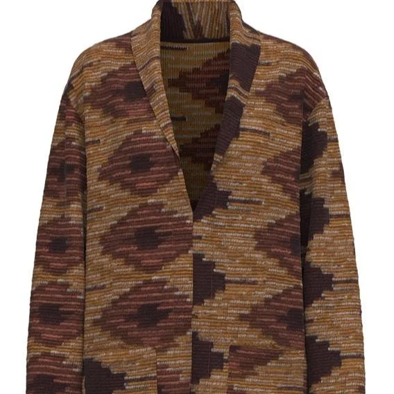 Hooey Women's Southwestern Sweater Knit Duster in Maroon & Brown Seamless Knitted Crochet