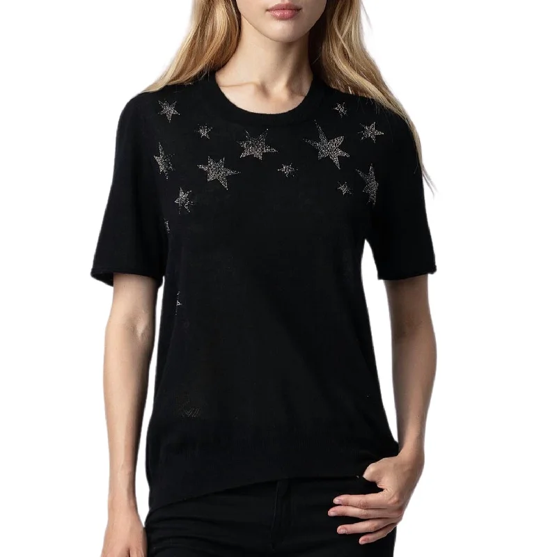 Ida Stars Strass Cashmere Sweater In Sugar Notch Collar Peter Pan Collar Cowl Neck
