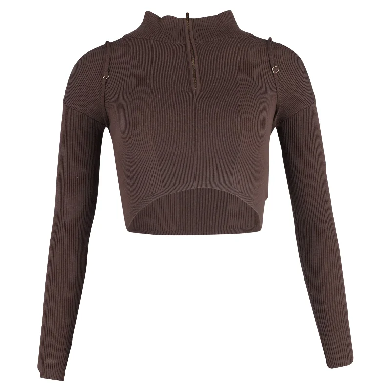 Jacquemus La Maille Bormio Cropped Sweater in Brown Wool Fitted Loose Oversized