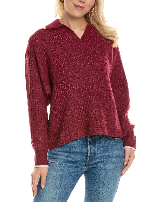Joseph A. Waffle Polo Sweater Zippered Front Buttoned Front Snap Front