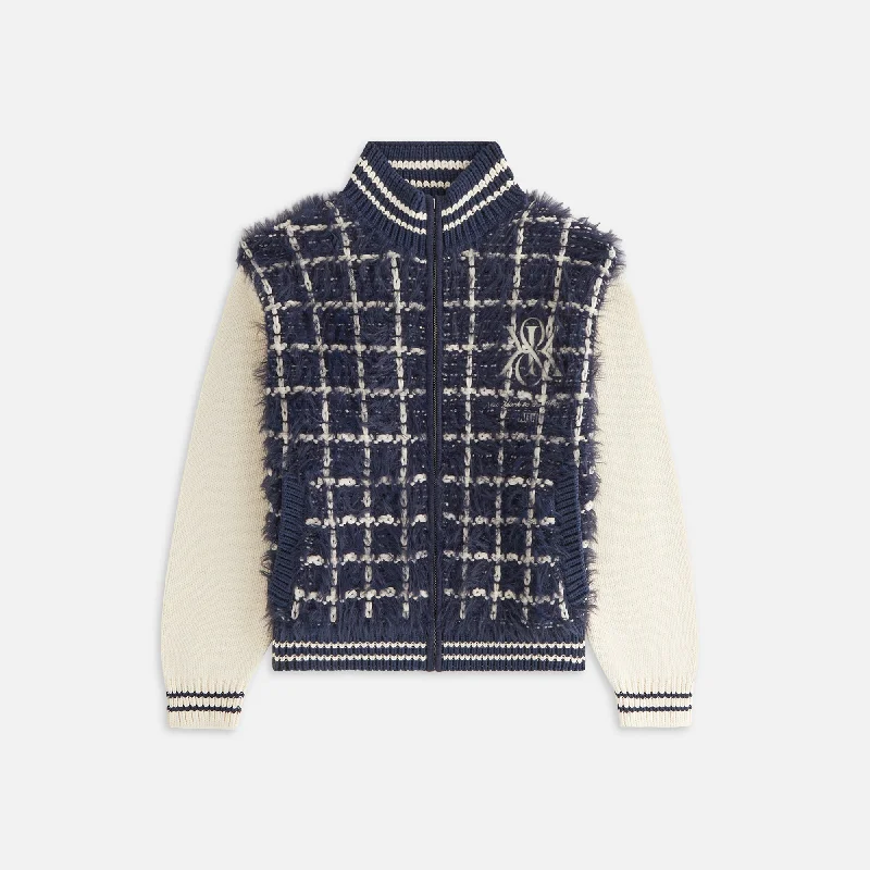 Kith Women Wyler Mohair Full Zip Sweater - Nocturnal Polka Dot Checkered Tartan