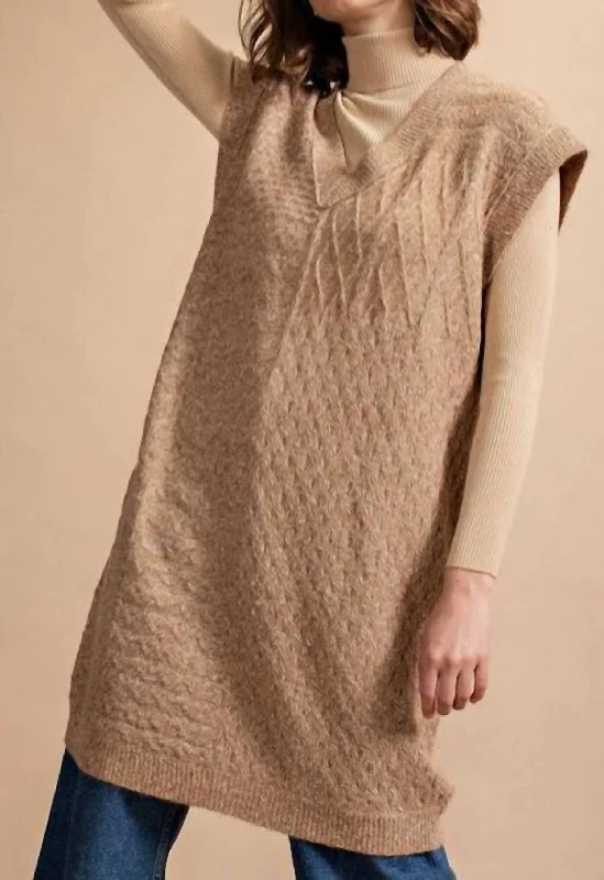 Knit Sweater Vest Tunic In Camel Thin Thick Dense