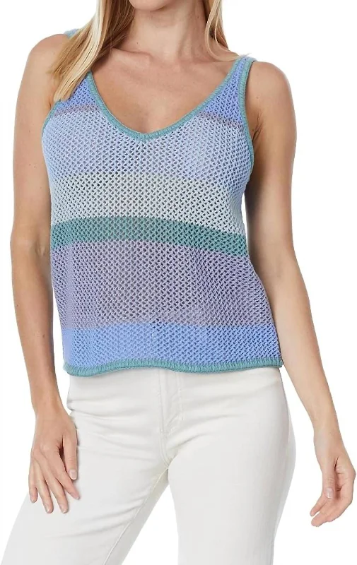 Lonnie Color Block Sweater Tank In Blue Multi Silk Blend Satin Velvet