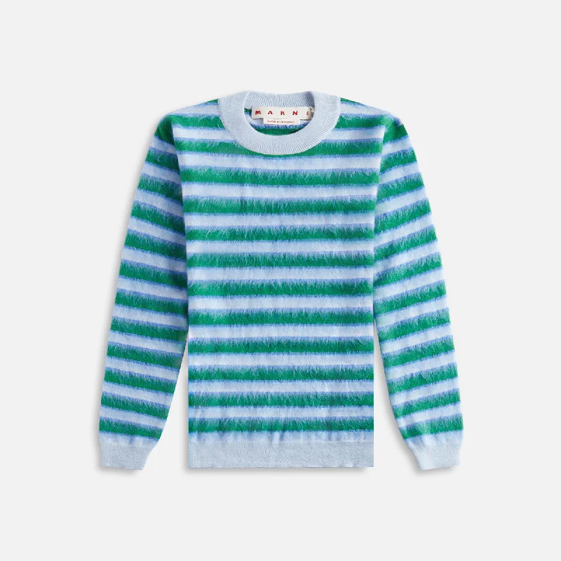 Marni Roundneck Sweater - Light Blue Denim Fabric Leather Fabric Suede Fabric