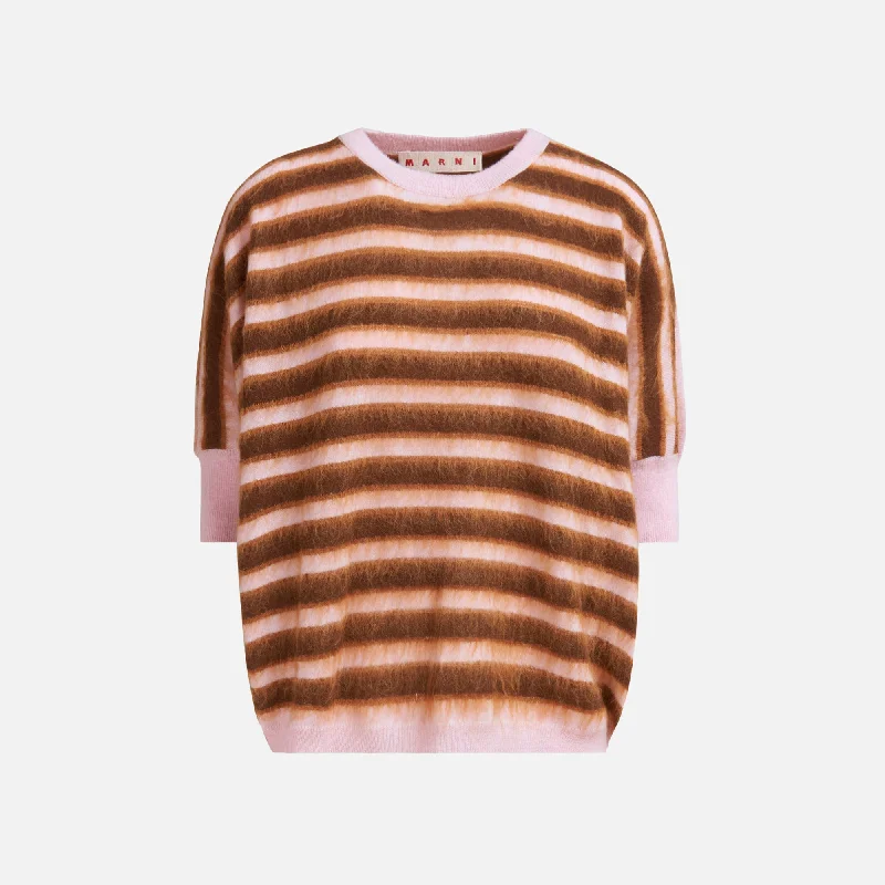 Marni Roundneck Sweater - Pink Gummy Welt Pockets Slit Pockets Flap Pockets