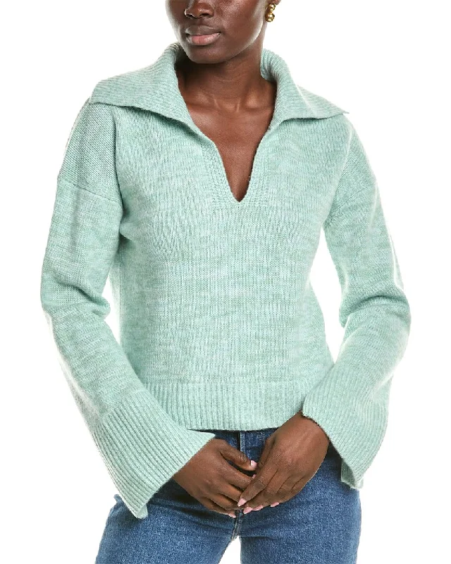 NAADAM Luxe Polo Wool & Cashmere-Blend Sweater Mesh Sweater Canvas Denim