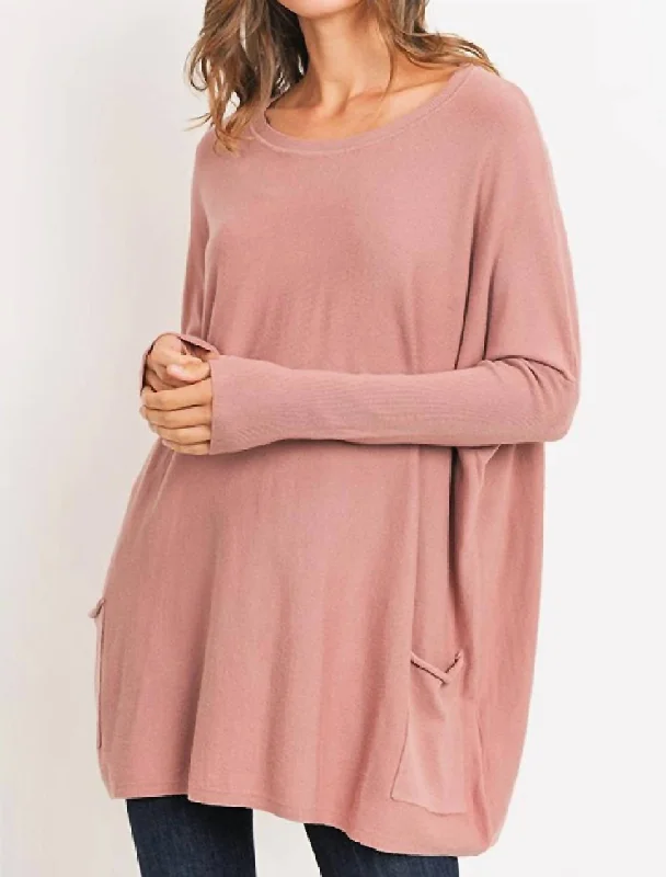 Oversize 2 Pocket Sweater In Dusty Rose Plaid Sweater Polka Dot Checkered