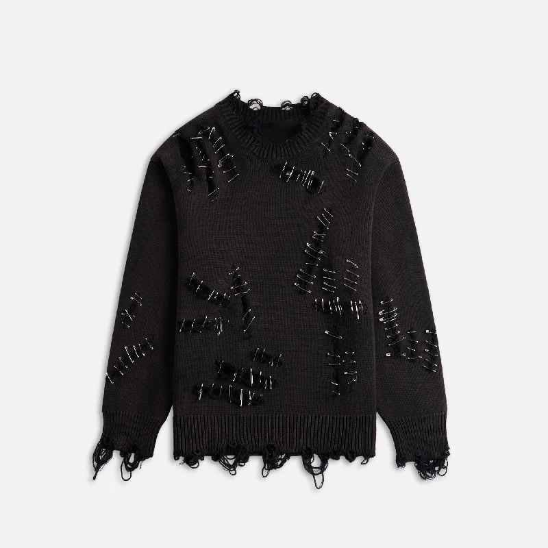 R-13 Slashed Boyfriend Sweater - Black Zippered Front Buttoned Front Snap Front