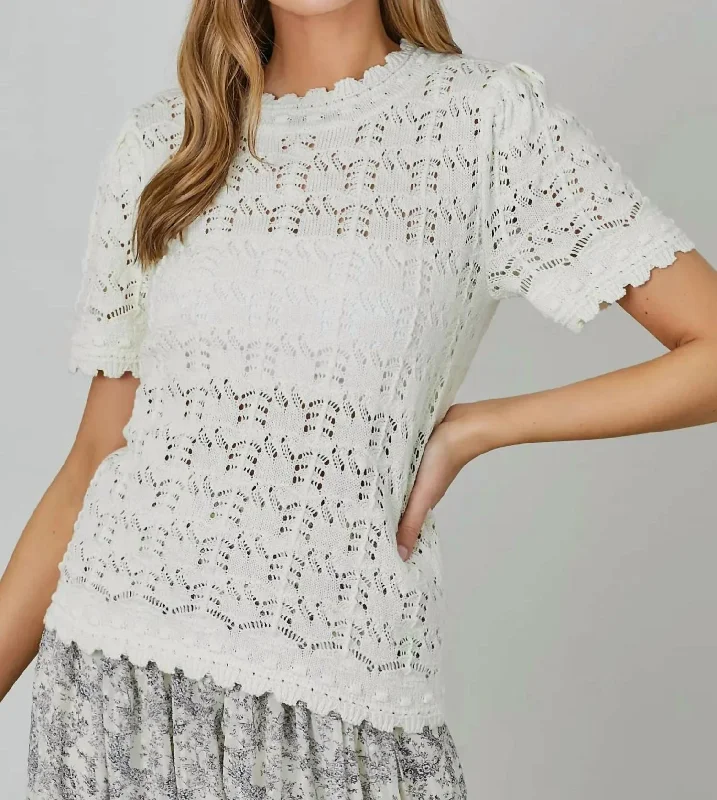 Sequoia Crochet Sweater In Cream Front Pockets Side Pockets Patch Pockets