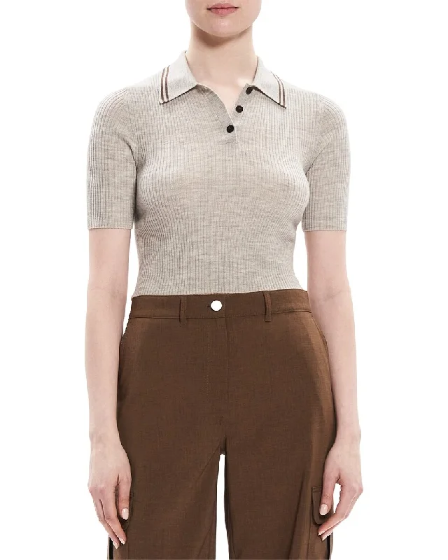 Theory Tipped Rib Cashmere Polo Sweater Mesh Fabric Canvas Fabric Denim Fabric