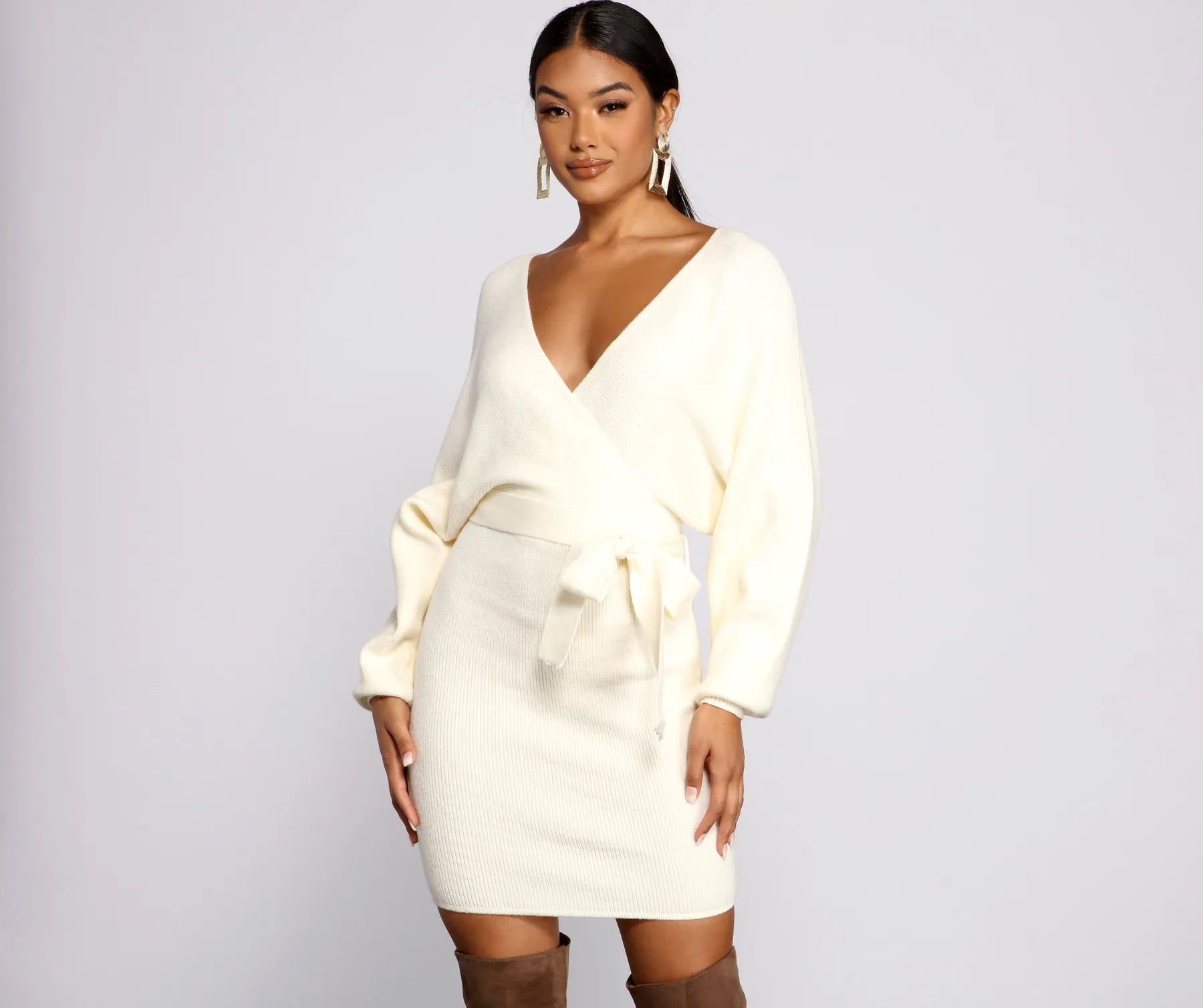 Tie Front Wrap Mini Sweater Dress Long Sweater Short Sweater Cropped Sweater