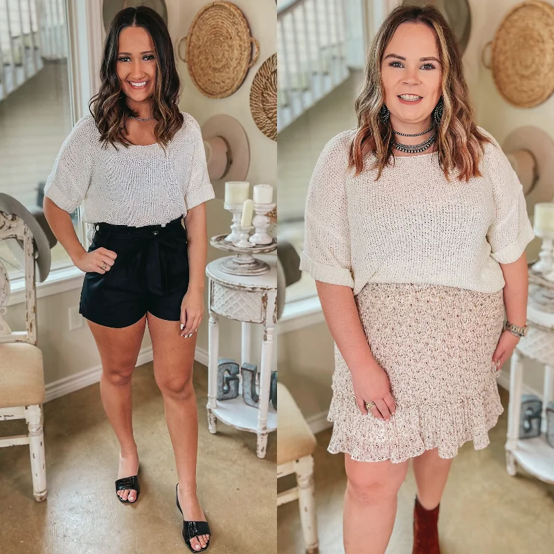 Together Again Short Drop Sleeve Cropped Sweater in Ivory Open Front Closed Front Wrap Front Together Again Short Drop Sleeve Cropped Sweater in Ivory Open Front Closed Front Wrap Front