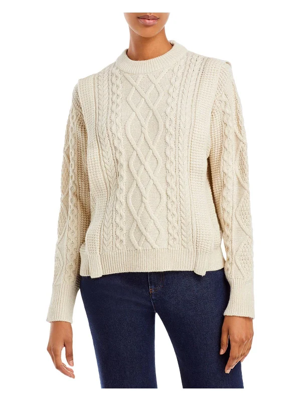 Womens Cable Knit Crewneck Sweater Boat Neck Shawl Collar Notched Collar