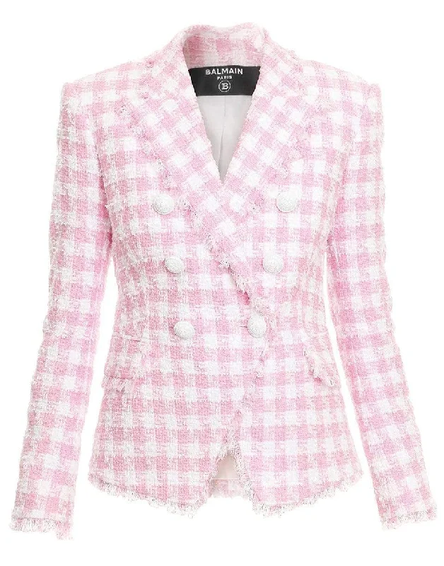 6 Button Gingham Tweed Jacket Knit Jacket Woven Jacket Fleece Jacket