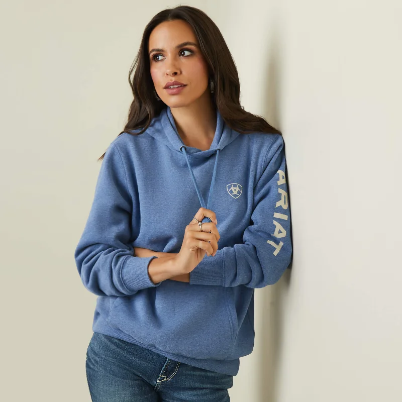 Ariat Women's Blue Heather Logo Hoodie Hoodie with Frayed Bohemian Relaxed