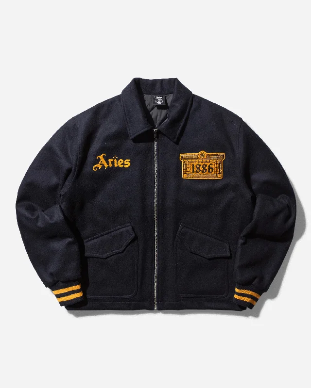 Men's Arsenal Wool Bomber Jacket Navy Zip Front Button Front Snap Front