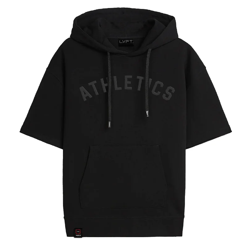 Athletics Short Sleeve Hoodie - Black Hoodie with Front Slit Layering Stylish