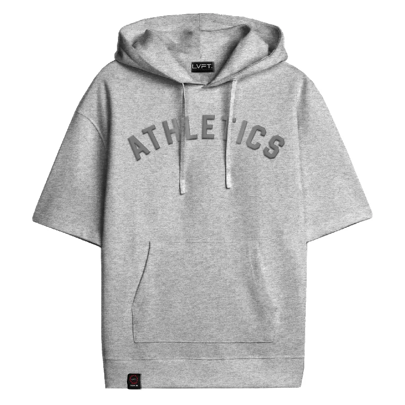 Athletics Short Sleeve Hoodie-Grey Hoodie with Hem Ribbing Snug Secure