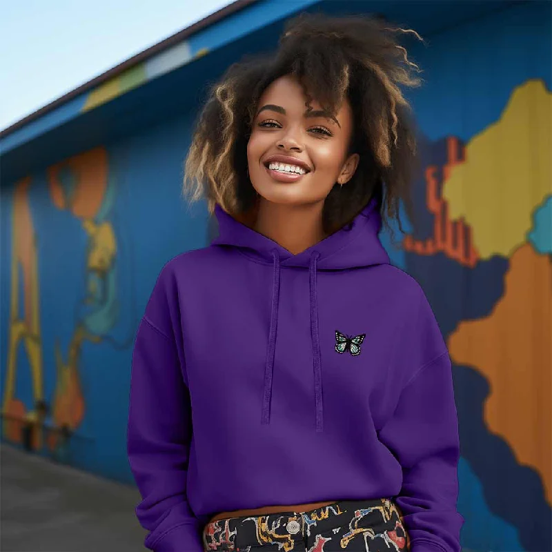 Dalix Butterfly Cropped Zip Hoodie Hoodie with Hem Embroidery Detailed Premium