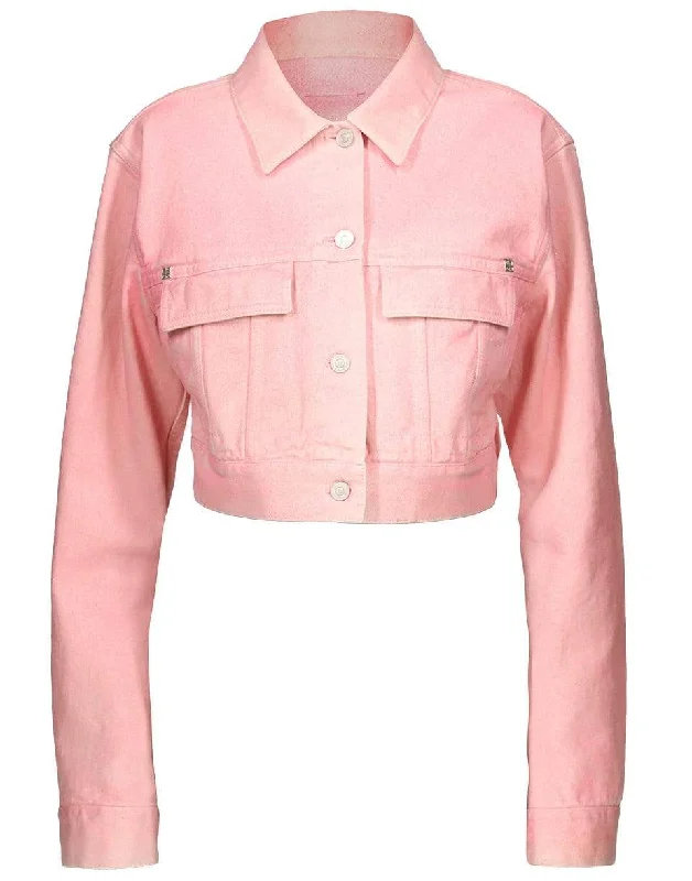 Candy Pink Sequined Denim Short Denim Jacket Quilted Jacket Puffer Jacket Insulated Jacket