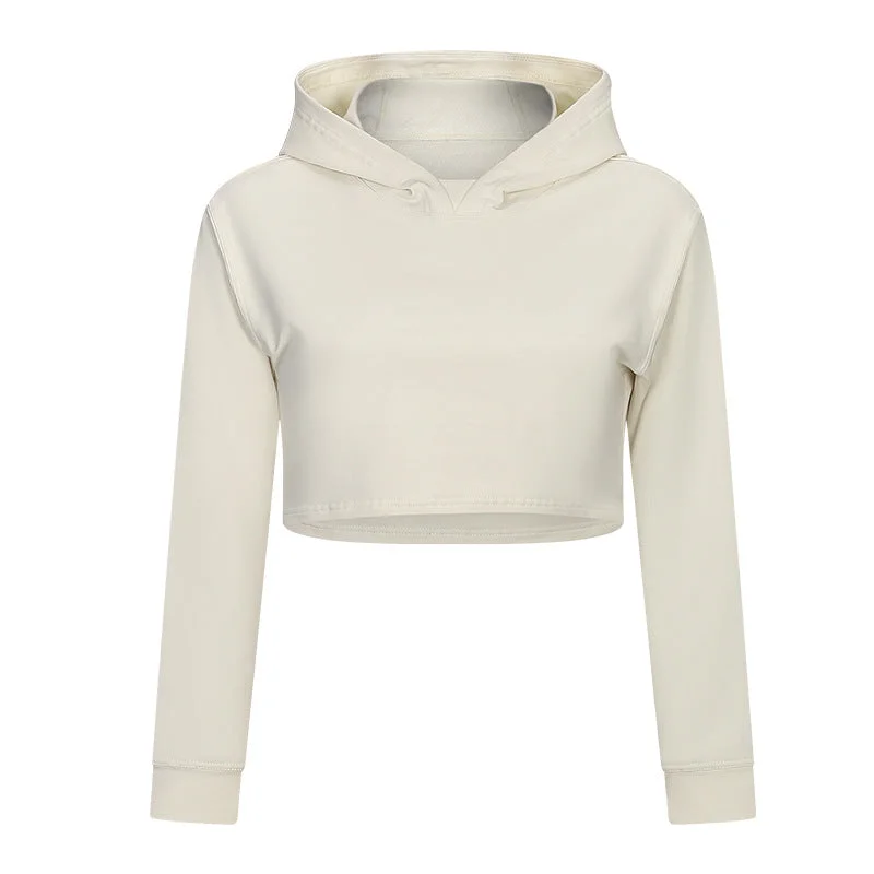 Classic Cropped Hoodie Hoodie with Hem Detail Decorative Unique