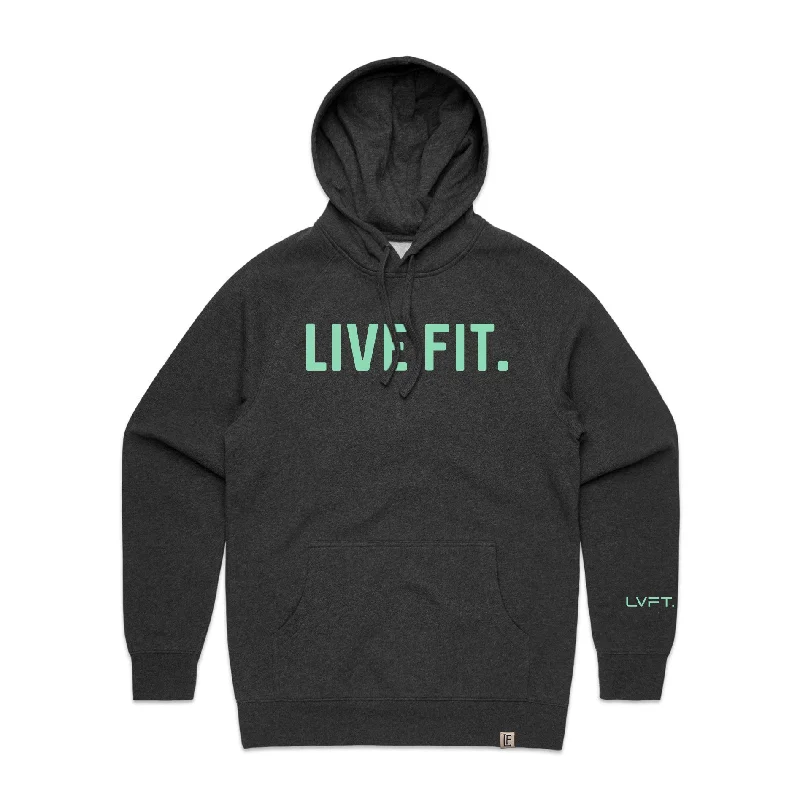 Classic Live Fit Hoodie - Charcoal / Mint Hoodie with Hidden Zipper Minimalist Clean