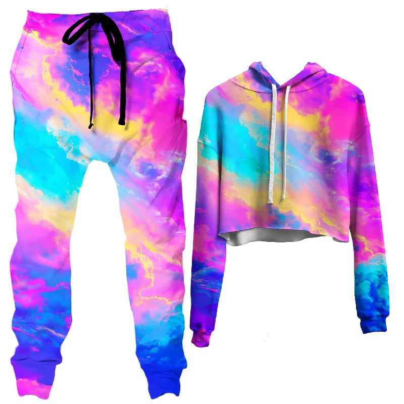 Cloudopia Crop Hoodie and Joggers Combo Hoodie with Button Classic Timeless