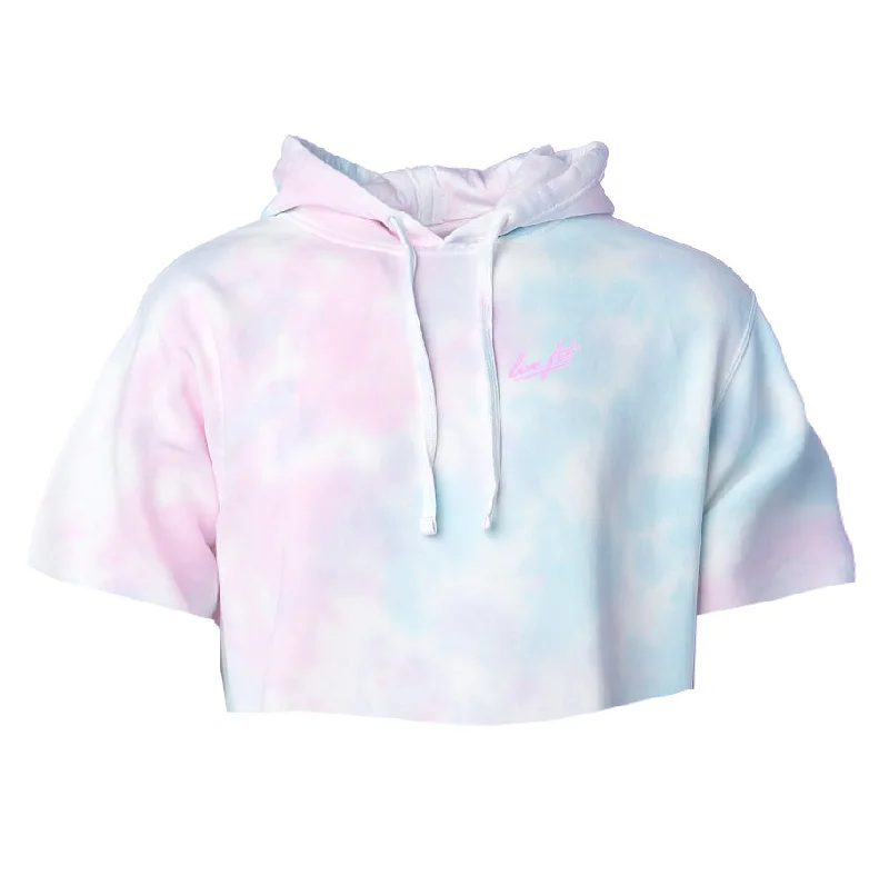Cotton Candy Raw Crop Hoodie - Pink Hoodie with Hem Lace Feminine Delicate