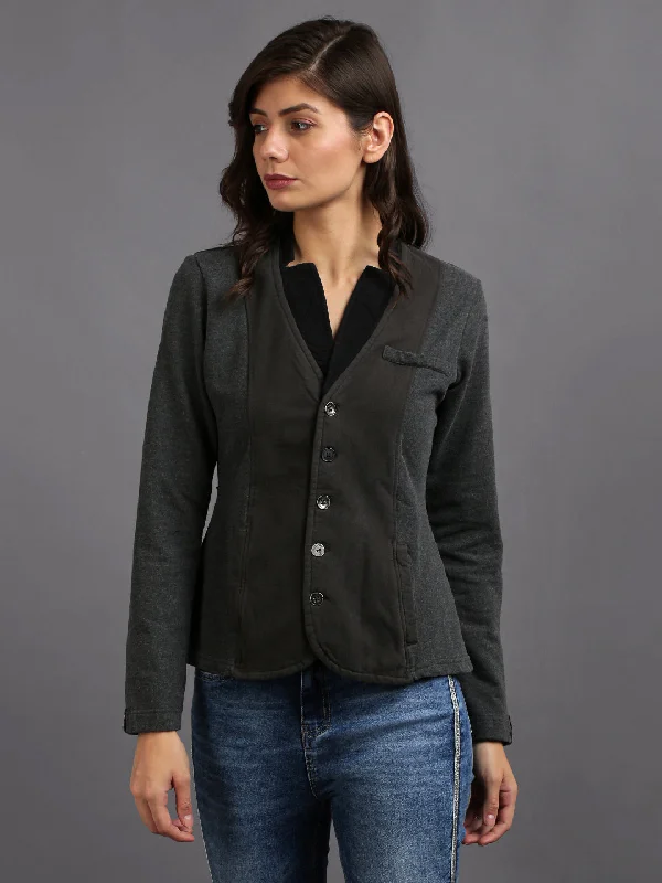 Dark Grey Full Sleeve Solid Women Jacket Satin Jacket Silk Jacket Chiffon Jacket
