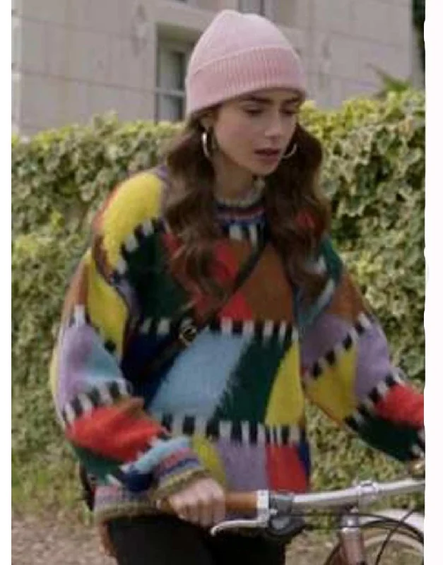 Lily Collins Emily In Paris Sweater Toggled Drawstring Belted