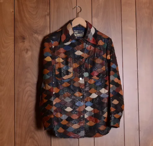 FishScale Patchwork 70s leather jacket Rayon Fabric Velvet Fabric Corduroy Fabric