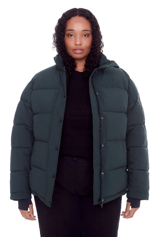 FORILLON PLUS | WOMEN'S VEGAN DOWN (RECYCLED) SHORT QUILTED PUFFER JACKET (PLUS SIZE) Boat Neck Shawl Collar Notched Collar
