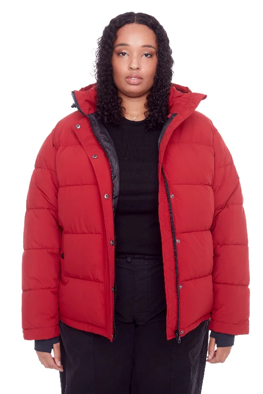 FORILLON PLUS | WOMEN'S VEGAN DOWN (RECYCLED) SHORT QUILTED PUFFER JACKET (PLUS SIZE) Welt Pockets Slit Pockets Flap Pockets