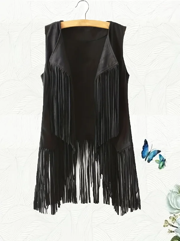 Fringe Hem Jacket Trendy Hippie Sleeveless for Spring Summer Toggled Jacket Drawstring Jacket Belted Jacket Fringe Hem Jacket Trendy Hippie Sleeveless for Spring Summer Toggled Jacket Drawstring Jacket Belted Jacket