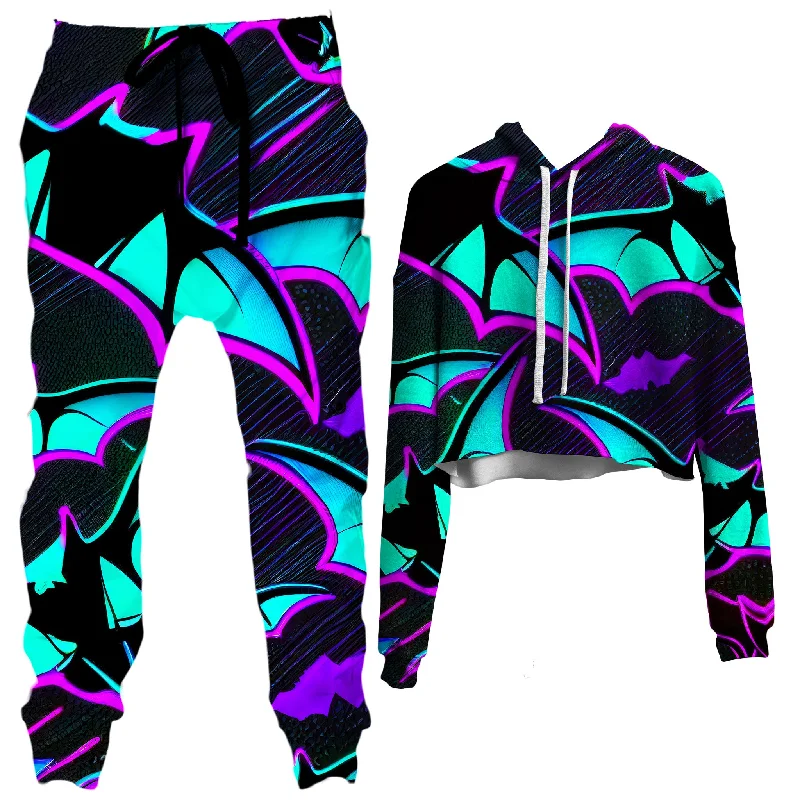 From Above Crop Hoodie and Joggers Combo Hoodie with Hem Applique Textured Unique