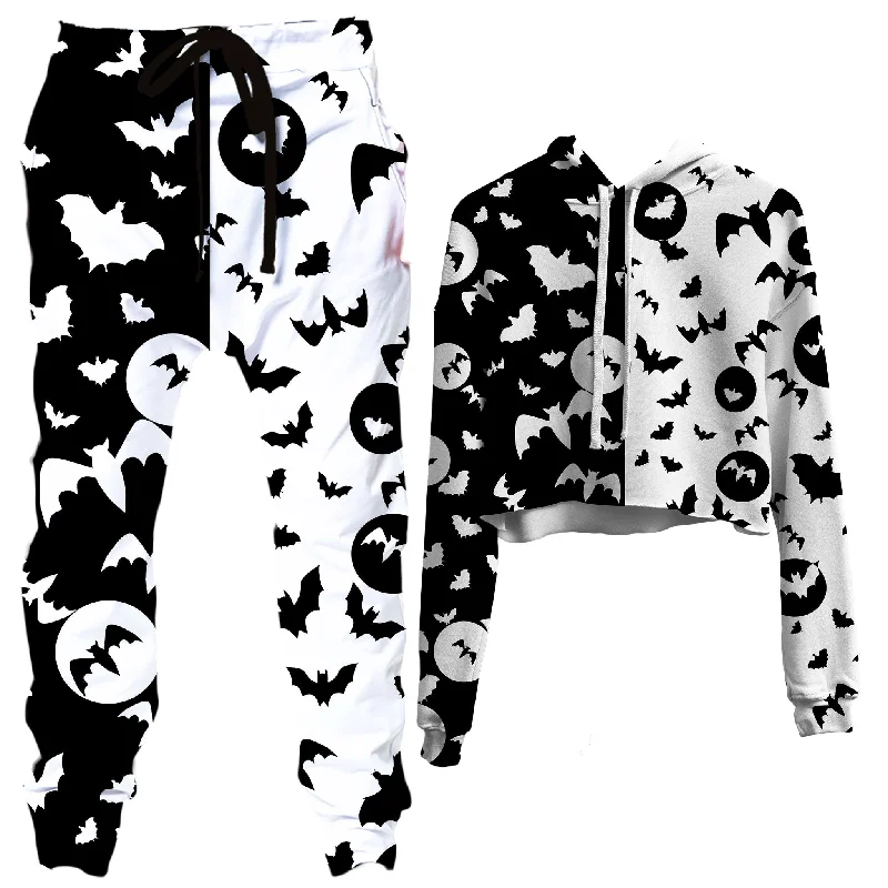 Full Moon Crop Hoodie and Joggers Combo Hoodie Jacket Zipper Layering