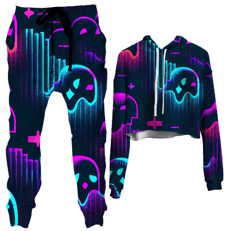 Ghost Melt Crop Hoodie and Joggers Combo Hoodie with Hem Contrast Bold Stylish