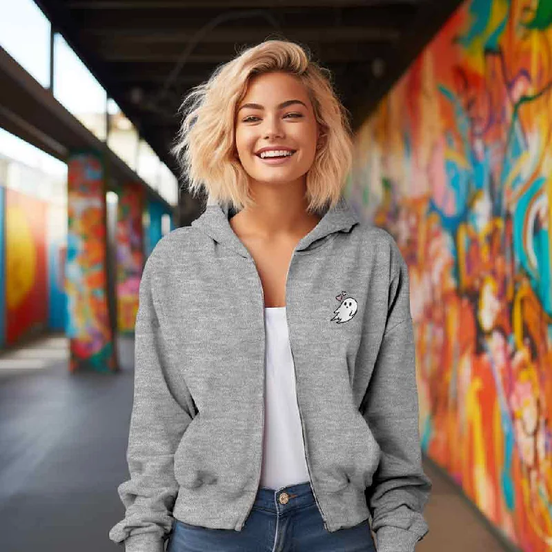 Dalix Heartly Ghost Cropped Zip Hoodie Hoodie with Hem Fringe Bohemian Relaxed