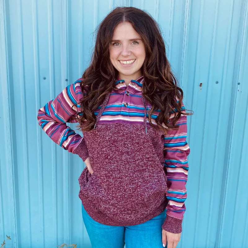 Hooey Woman's Multi Stripe Hoodie Hoodie with Velcro Closure Adjustable Secure