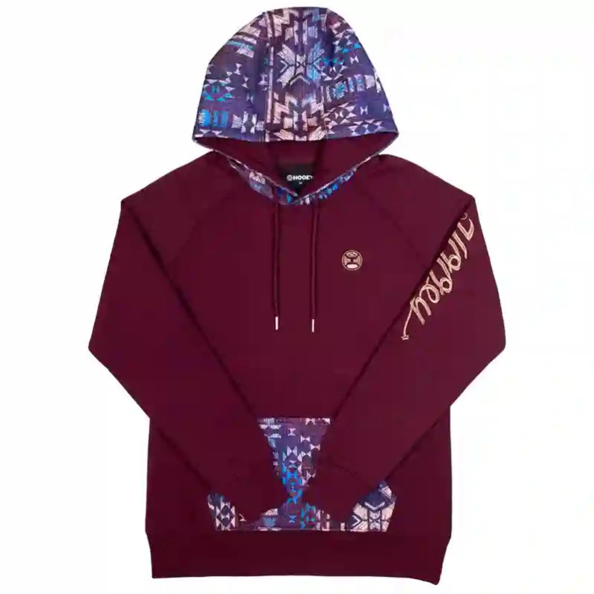 Hooey Ladies Maroon Aztec Hoodie Hoodie with Elastic Waist Stretchable Comfortable