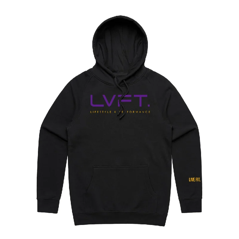 Lifestyle Hoodie - Black / Purple Hoodie with High-Low Hem Asymmetrical Trendy