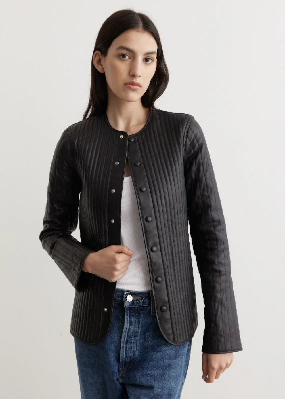 Linear-Quilted Leather Jacket Fleece Fabric Down Fabric Feather Fabric