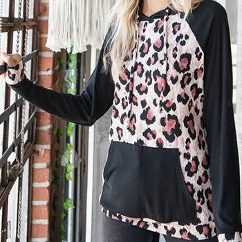 Vanilla Bay Women's Leopard Print Hoodie Hoodie with Side Slits Relaxed Casual
