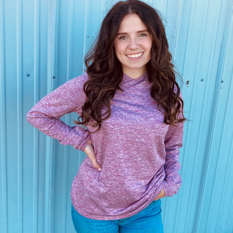 Hooey Women's Light Weight Pull-Over Hoodie-Maroon Hoodie with Button Placket Classic Preppy