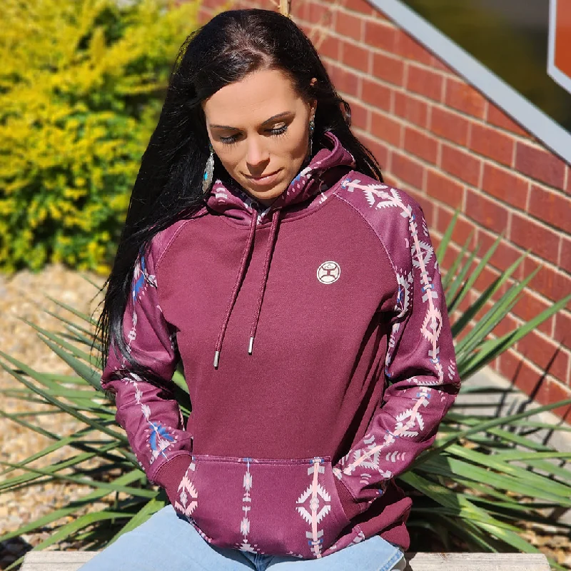 Hooey Women's Maroon Aztec Hoodie Hoodie with Illustration Artistic Creative