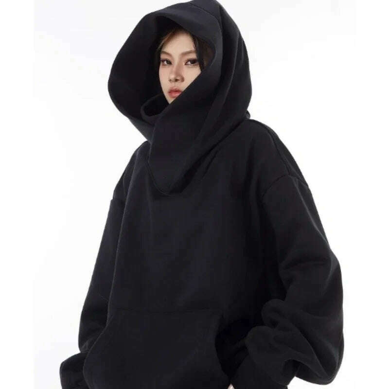 Mens Womens High Collar Hooded Sweatshirt Social Horror American Style Coat Harajuku Hiphop Streetwear Fleece Loose Couple Tops Hoodie with Turtle Neck Cozy Winter