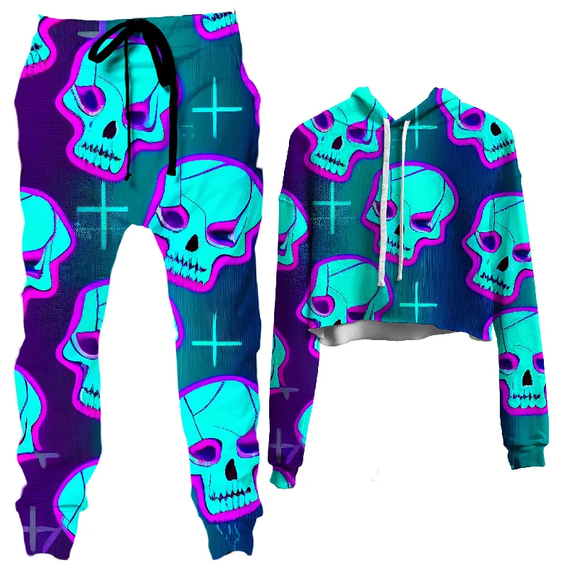 Neon Fright Crop Hoodie and Joggers Combo Hoodie with Hem Frayed Vintage Worn