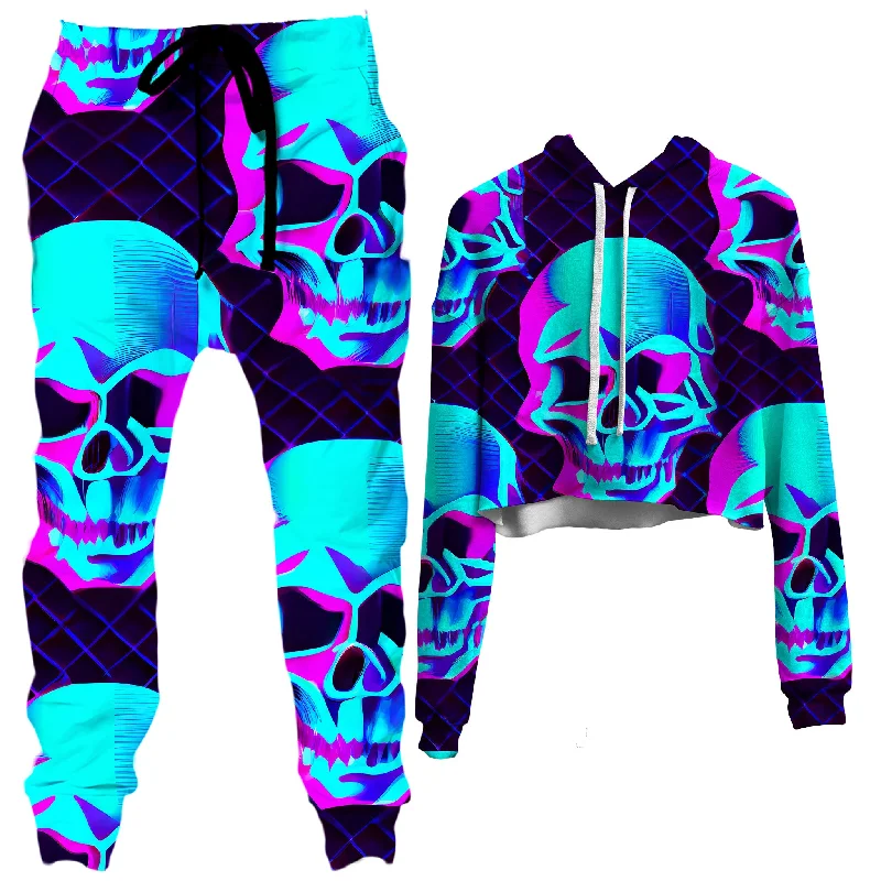 Night Trek Crop Hoodie and Joggers Combo Zip Hoodie Drawstring Kangaroo Pocket