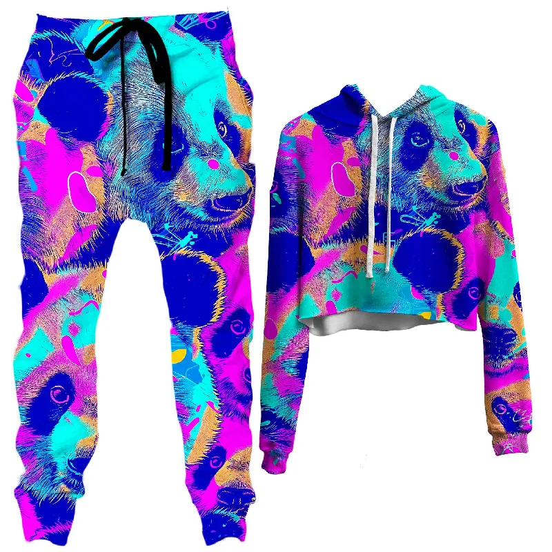 Panda Melt Crop Hoodie and Joggers Combo Hoodie with Drawcord Adjustable Secure