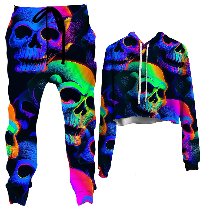 Psychedelic Nightmare Crop Hoodie and Joggers Combo Cotton Hoodie Fleece Lining Warmth